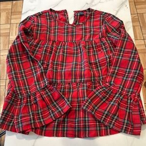Emery Rose Red Plaid Ruffle top, small